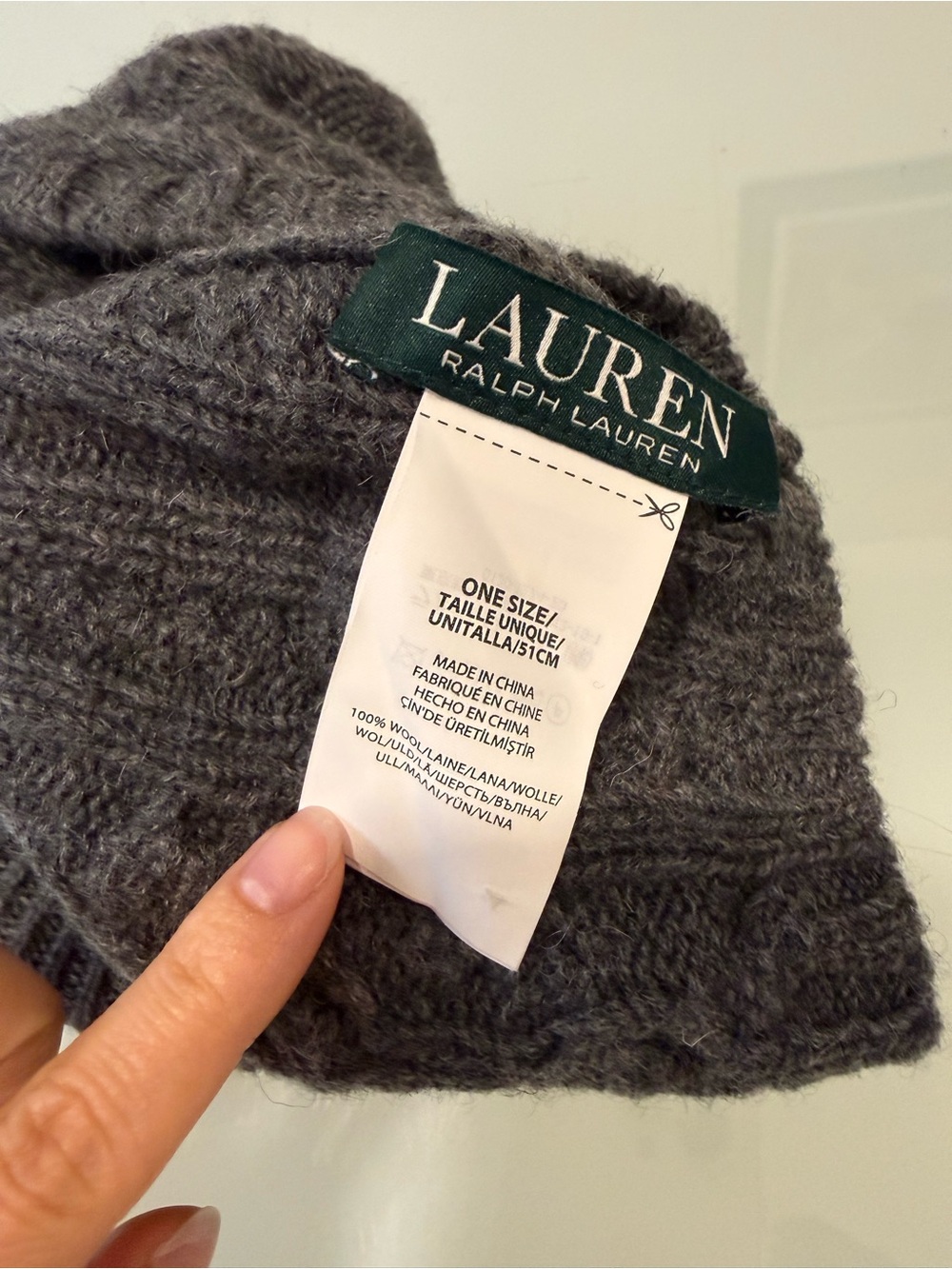 Lauren Ralph Lauren 100% Wool Cable Knit Visor Beanie Newsboy Cap Dark Grey - Picture 5 of 10